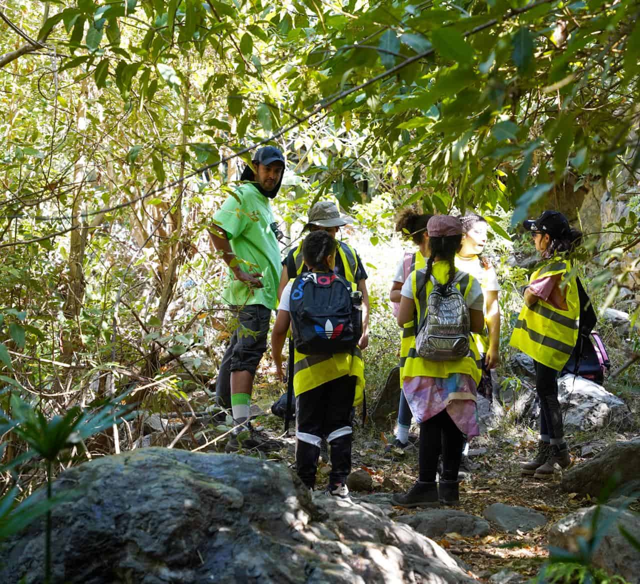 Children exploring the green mountains of Al Sawda during the Kids in Nature program